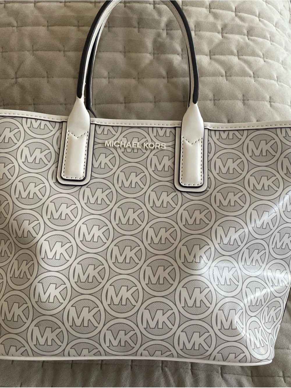 Michael Kors White Cream MK Logo Tote